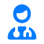 Blue icon of a smiling person with a stethoscope around their neck, representing a doctor or healthcare professional, on a light gray background.