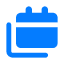 A blue calendar icon with two tabs on top and a corner being turned up, resembling a page being flipped.