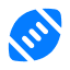 A blue American football icon with three white laces and two white stripes on each end, set against a light gray background.