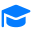 Blue graduation cap icon on a light gray background, symbolizing education or academic achievement.