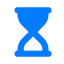 A solid blue hourglass icon on a light gray background.