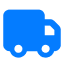 A simple blue truck icon facing right on a light gray background.